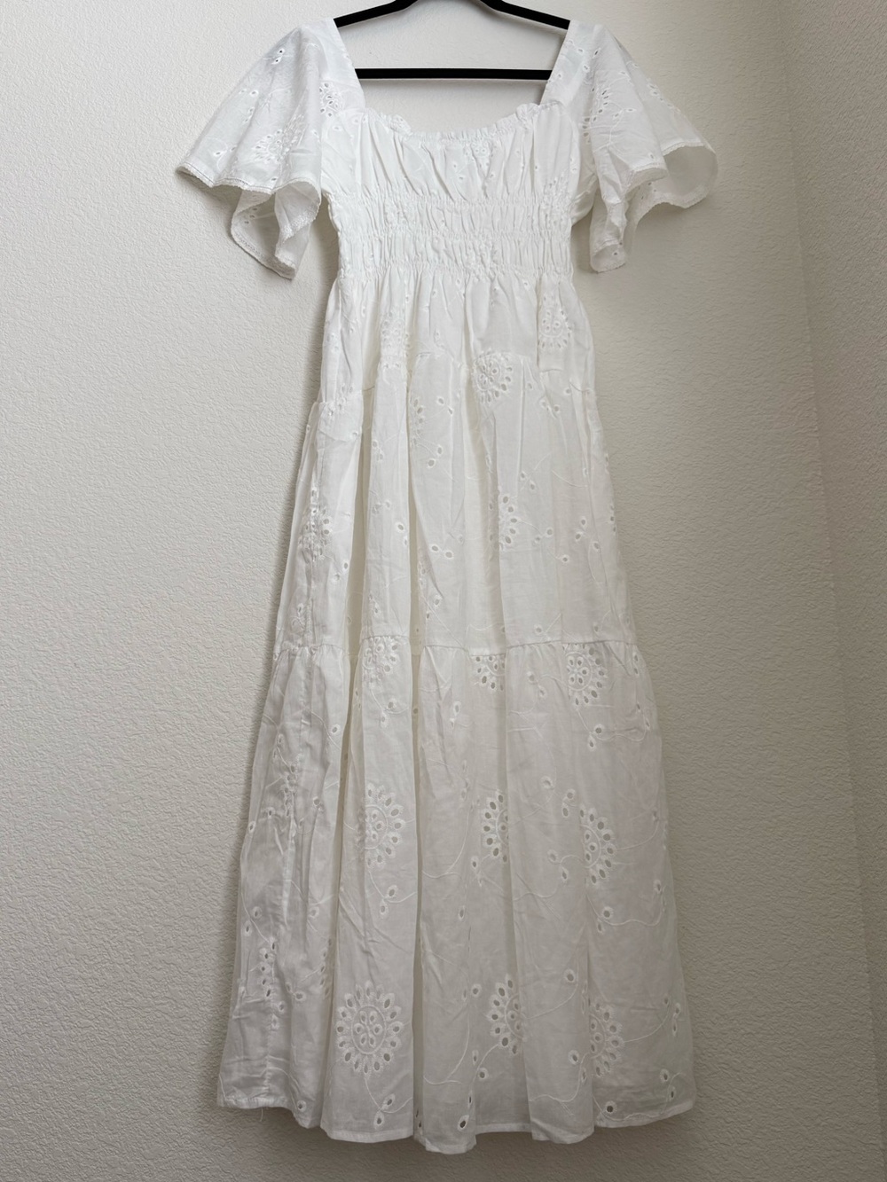 Petal + Pup | White Eyelet Smocked Midi Dress